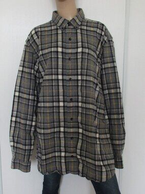 L.L. BEAN Shirt Size XL Tall Gray Plaid Flannel Button Down